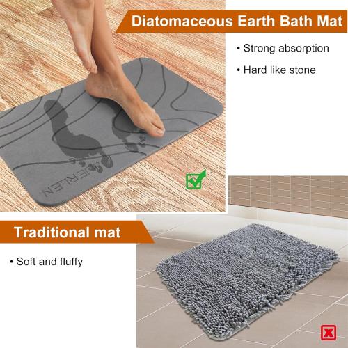 24x16 Grey 2 Pack Diatomaceous Earth Shower Mat, Stone Bath Mat, Nonslip Super Absorbent Fast-Drying Hard Bath Mat for Bathroom Shower Floor, 24 x 16 inch, Grey Wave Design