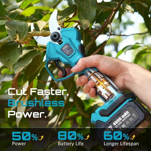 SEESII Pole Electric Pruning Shears: 1.8 Cutting Diameter 2-in-1 Cordless Power Pruner - Brushless Motor, Dual 4.0Ah Batteries, Extra SK5 Blade, 4 Modes Adjustable Branch Cutter for Garden Trimming