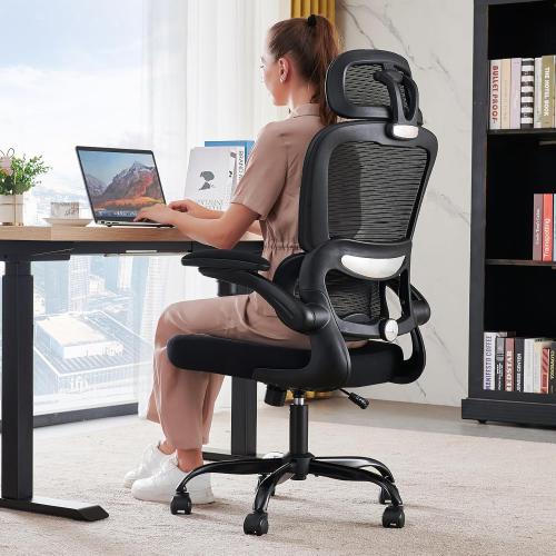 TRALT Office Chair Ergonomic Desk Chair - Gaming Chair with Lumbar Support | 330 LBS Home Office Desk Chairs with Headrest, Reading Chair with Flip-up Armrests, Comfortable Computer Chairs (1, Black)