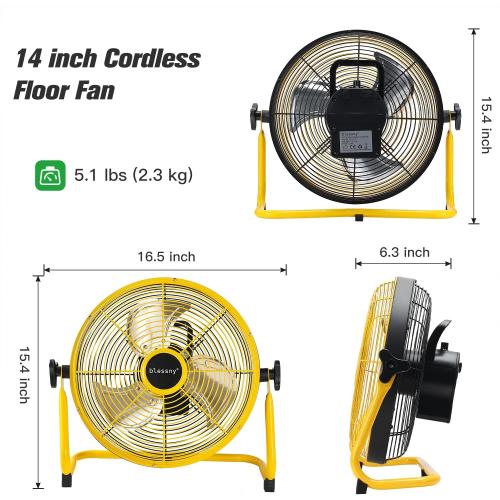 blessny 14'' Portable Rechargeable Floor Fan for Home Patio Camping | Max 60 Hours Long Running Time for Gym RV Greenhouse Cooling or Air Circulation