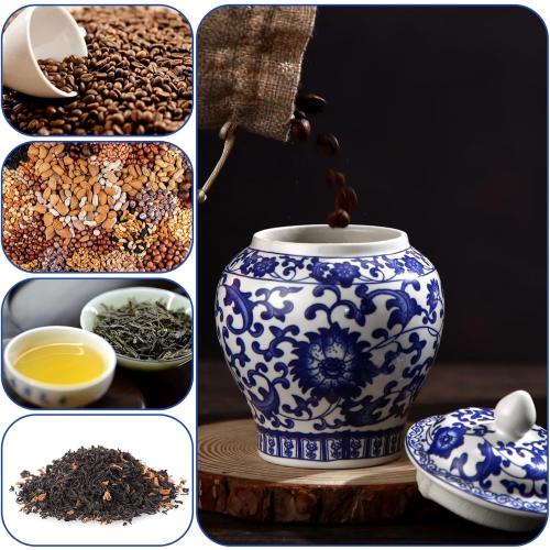 4 Pcs Small Blue and White Vase Ceramic Small Ginger Jar with Lid Porcelain Vases Chinoiserie Decor Chinese Ginger Jars for Home Bedroom Tabletop Decor Table Accent Shelf (Classic Style)