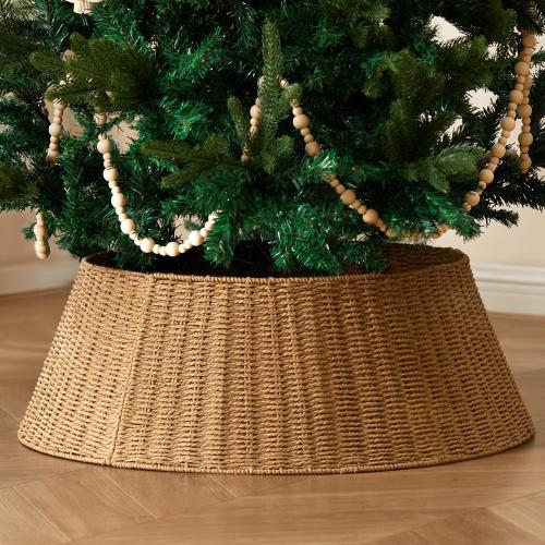 Rustic Farmhouse Christmas Tree Collar - 28Inch Woven Wicker Tree Base Stand Cover for Artificial Trees - Holiday Decoration Ring Skirt Basket for 6ft 7.5ft 9ft Tree, Natural & Stable(Natural)