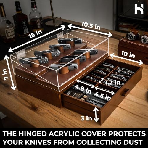 Holme & Hadfield Premium Knife Display Case for up to 30 Knives – Large Handcrafted Wooden Pocket Knife Organizer for Collections for EDC Collectors – Luxury Built to Last