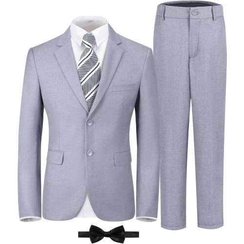 Size/ m color grey Boys Formal Suit Set Kids 5 Piece Suit Jacket Pants Set with Dress Shirt and Tie Prom Wedding Tuxedo Suits
