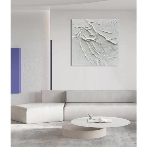 NANKAI Art Hand-Painted White Canvas Wall Art 24x24 inch Abstract Thick Texture Oil Painting Modern Minimalist Art Home Wall Decoration Painting