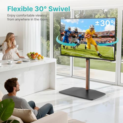Pegzone Universal Swivel TV Stand with Wood for 32-85 Inch LCD LED OLED Screen, Holds 132 Lbs, Height Adjustable Floor TV Stand, Max VESA 600 * 400mm, Black, for Bedroom Living Room