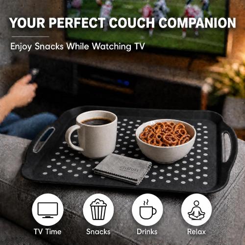 Large Nonslip Serving Tray with Handles, Silicone Grippy Dots Lap Food Trays for Eating, Dishwasher Safe Serve for Breakfast Dinner Snack Fruit Appetizers Beverage, Rectangular, Set of 2, Black