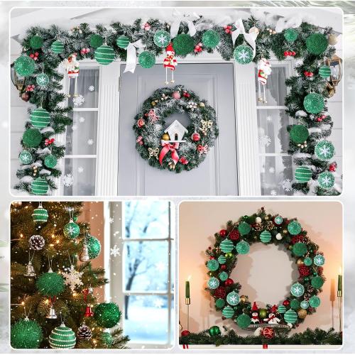 Color red and white 24 Pcs Glitter Christmas Tree Ornaments, Assorted Sizes Sequin Snowflake Shatterproof Christmas Ball Hanging Ornament Set for Xmas Holiday Party New Year Home Decorations