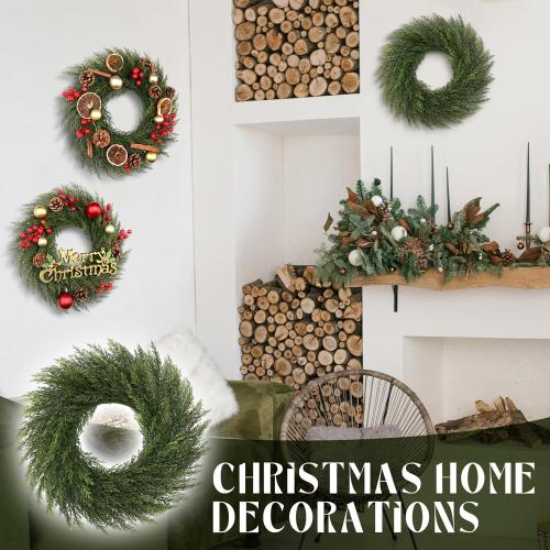 Zeyune 8 Pcs Christmas DIY Green Wreath 14 Inch Artificial Christmas Wreaths Faux Plain Wreaths for Decorating Front Door Window Room Farmhouse Xmas Party Indoor Outdoor (Elegant Style)