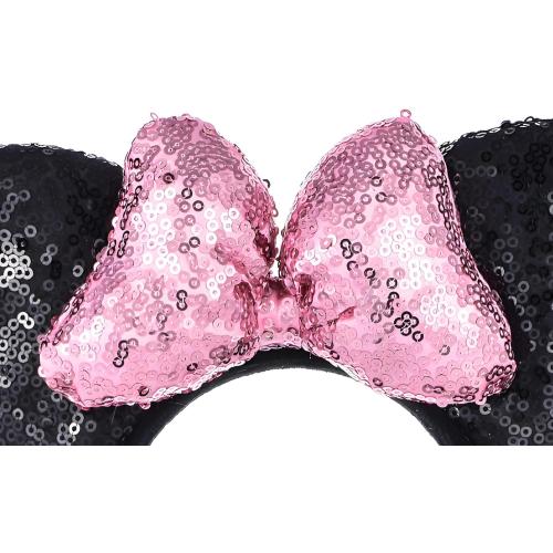 A Miaow 3D Black Mouse Sequin Ears Headband MM Glitter Butterfly Hair Clasp Park Supply Adults Women Photo Accessory