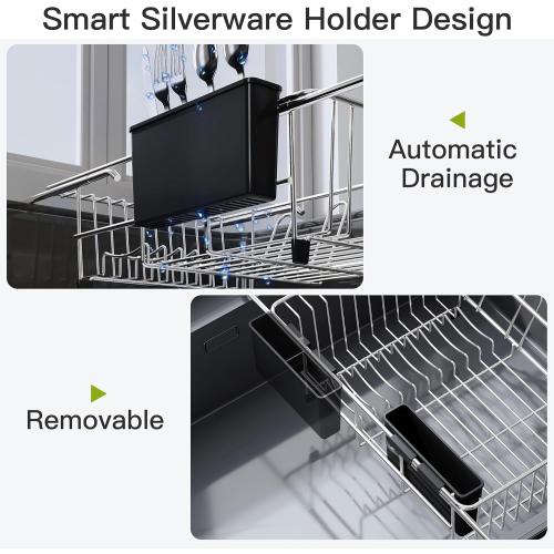 JASIWAY Dish Drying Rack in Sink, Expandable Stainless Steel Dish Drainers for Kitchen Counter, Dish Dryer Rack for Inside Sink, Over The Sink Dish Racks with Utensil Holder, Silver