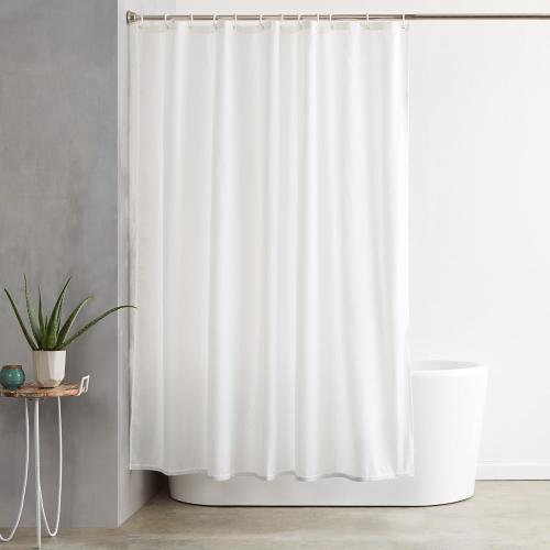 Bathroom Shower Curtain, Water Repellent Fabric with Weighted Hem, Grommets & Hooks, Machine Washable, 72x72, White