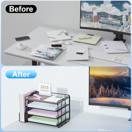 Spacrea 4 Tier Paper Organizer for Desk with File Organizer