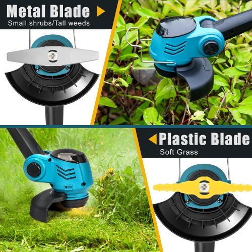 Blue Electric Weed Wacker Cordless, Electric Grass Trimmer 21V 4.0Ah Battery Powered Weed Trimmer, 3 in 1 Lightweight Brush Cutter/Edger/String Trimmer with 2 Types Blade & for Garden and Yard Lawn
