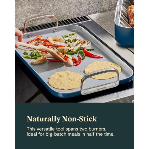 Caraway Double Burner Griddle - 19x12” Griddle Pan - Non-Stick Ceramic Coated - Non Toxic, PTFE & PFOA Free - Oven Safe & Compatible with All Stovetops - White