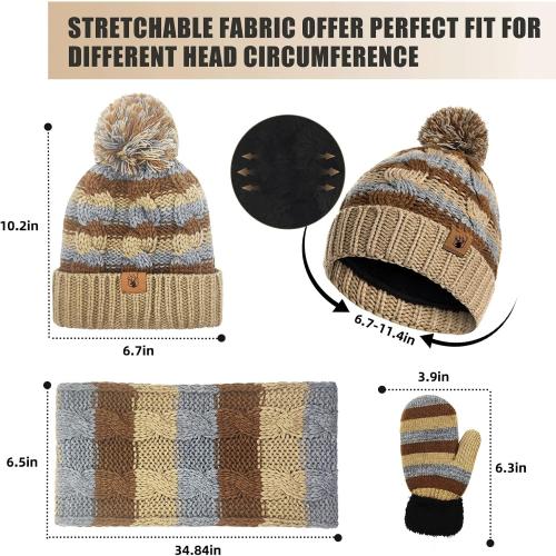 Boys Winter Hat Scarf and Gloves Set for Kids Warm Knitted Hat Mittens and Fleece Neck Warmer Scarf Set for Boys Girls 3pcs