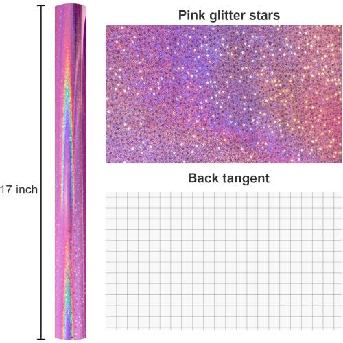 Burymento Pink Wrapping Paper Roll, Metallic Holographic Star Gift Wrap for Birthday, Valentines, Mothers day, Graduation, Wedding, Fathers day, Baby Shower, Christmas (17 IN x 32.8 FT)