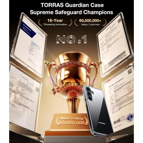 TORRAS Guardian Shockproof for Samsung Galaxy S25 Plus Case, [Non-Yellowing] [12FT Military-Grade Protection] Transparent Slim Case for Samsung S25 Plus Case, Diamond Clear, Hard, 6.7''