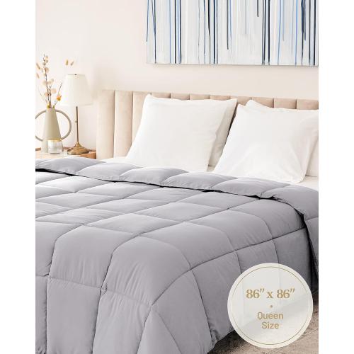 Truth North Gray Comforter twin – Fluffy Down Alternative Duvet Insert, Light Gray Comforter, All-Season Bedding, Hypoallergenic, Machine Washable, Twin Duvet Insert with Corner Loops