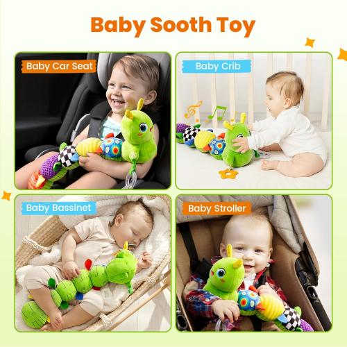 Baby Toys 0-6 Months, Washable Baby Musical Caterpillar Toys with 10 Children's Songs,Rattles,Teething Toys,Suitable for 0-6, 6-12 Months Infant Tummy Time Toy,Newborn Baby Boy&Gril Toy(Green)