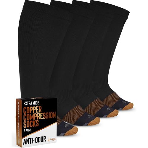 2 pair Size Plus Color Black Doctor's Select Copper Plus Size Compression Socks Wide Calf - 2 Pairs | 20-30mmHg Extra Wide Calf Compression Socks Women Copper for Swelling, Varicose Veins | Black