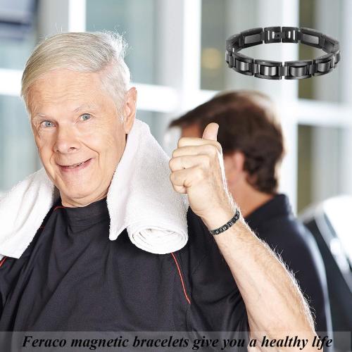 Feraco Mens Magnetic Bracelets, Classic Balck Titanium Stainless Steel Bracelets with Natural Hematite Magnet Stones,Men's Jewelry Gifts,8.66 inch