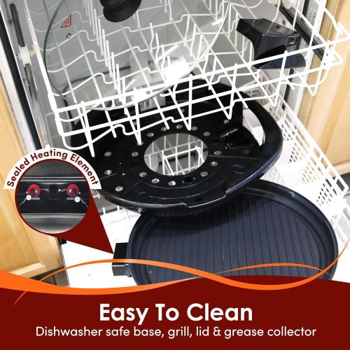 Elite Gourmet EMG-980B Smokeless Electric Tabletop Grill Nonstick, 6-Serving, Dishwasher Safe Removable Grilling Plate, Grill Indoor, Tempered Glass Lid, Adjustable Temperature, 14 Black