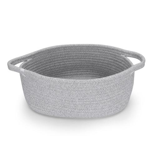 Small Woven Basket Cute Oval Cotton Rope Gifts Basket with Handle Empty Baby Wicker Storage Baskets Nursery Box Bin Kids Organizer Cat Dog Toy Baskets Easter Baskets Grey
