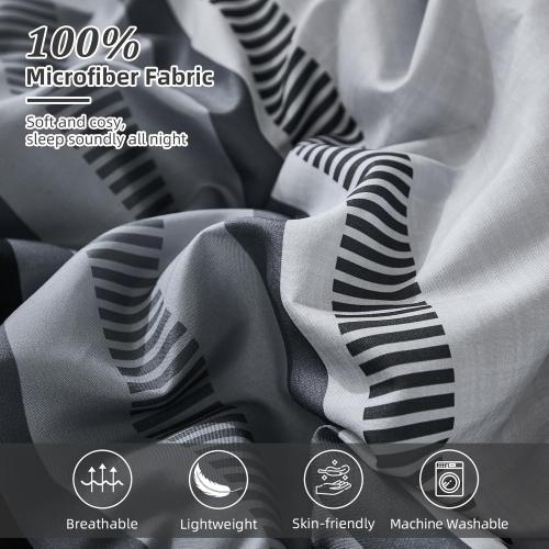 Dobuyly Black Comforters Queen Size Set 7 Pieces, Boho Striped Grey Bed in a Bag Queen Soft Microfiber Bedding Set with Comforter, Sheets, Pillowcases & Shams All Season