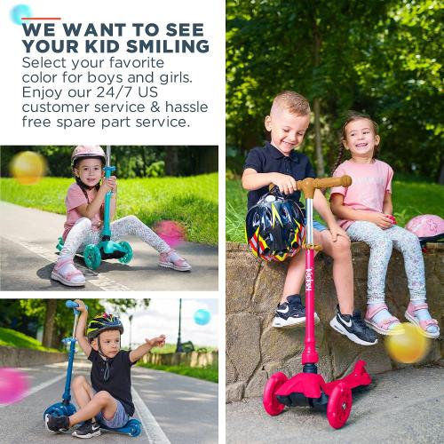 Kicksy - Kids Scooter - Toddler Scooter for Kids 2-5 Adjustable Height - 3 Wheel Scooter for Kids Ages 3-5 Boys & Girls - Kids Three Wheel Scooter with Light Up LED Wheels
