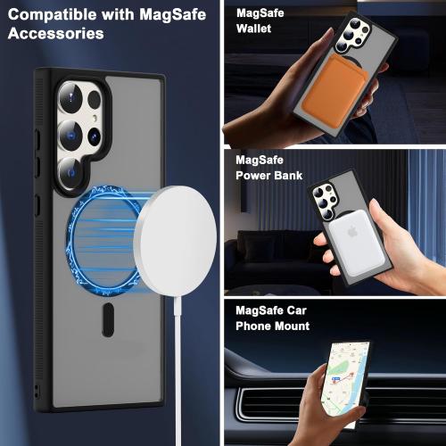 for Samsung Galaxy S23 Ultra Case [Compatible with MagSafe] Slim Translucent Hard Matte Back Phone Case Skin-Friendly Touch Shockproof Protective Cover for Samsung S23 Ultra 6.8, Black