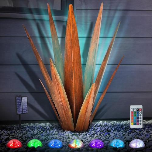 KODIBO 24 Large Metal Agave Plant Outdoor Decor with Solar Light, Rusty | IP65 Waterproof Solar Light, Weather-Resistant Metal, Hand-Painted Finish, Tequila Rustic Sculpture, Southwestern Style Decor