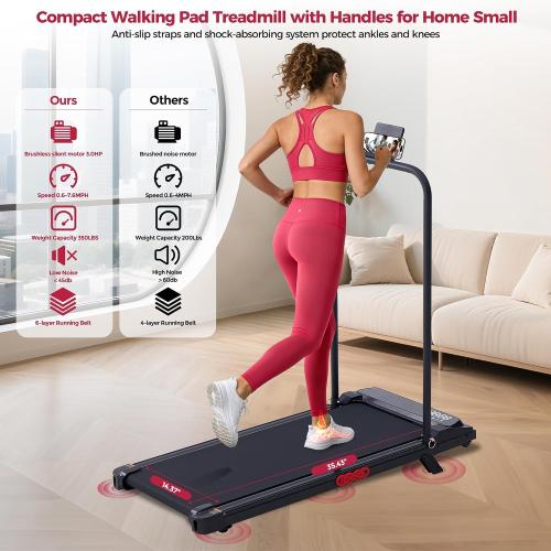 Walking Pad Treadmill with Incline and Handle Bar, 3.0HP Electric Under Desk Treadmill for Home Small Space, 0.6-7.6MPH Portable Mini Exercise Treadmills, 350LBS Capacity