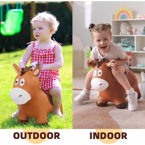 ZOOJOY Bouncy Horse Hopping Toys, Inflatable Animal Horse Toys for Toddlers, Outdoor Indoor Bounce and Ride On Bouncer for Boys Girls, Birthday Gifts for 18 Months 2 3 4 5 6 Year Old with Pump