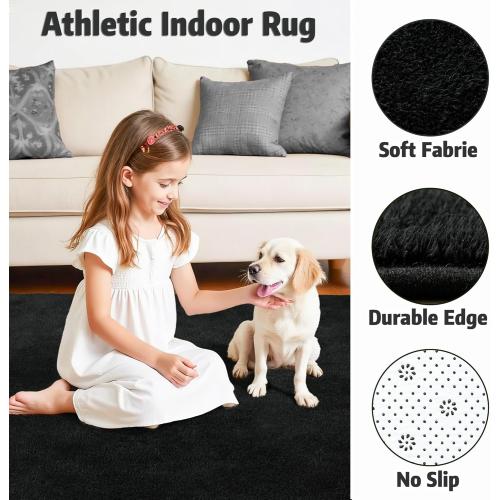 Chicrug 4x6 Minimalist Washable Area Rugs for Bedroom Living Room Classroom, Modern Soft Memory Foam Rug for Kids Nursery, Low Plie Indoor Carpet for Dorm Dining Office Bedside Room Decor, Black