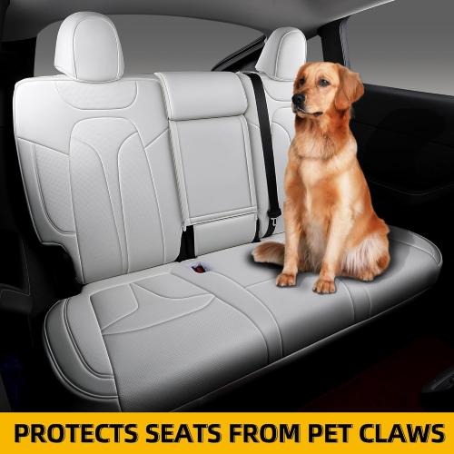 Custom Fit Seat Covers for 2020-2024 Tesla Model Y (5-Seater), Waterproof Nappa Leather, OEM Factory Style Full Set Car Seat Protectors Airbag Compatible - White