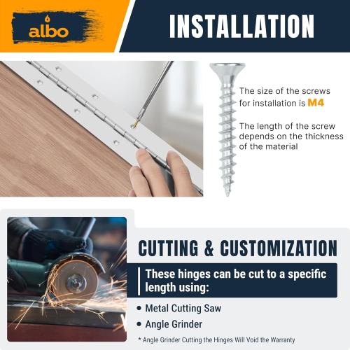 48 Inch Silver Heavy Duty Piano Hinge Continuous Stainless Steel 304 (2-Pack), Surface Mount Cabinet Hinges Silver 48x2 for Industrial Equipment, Commercial Display & Large Access Panel