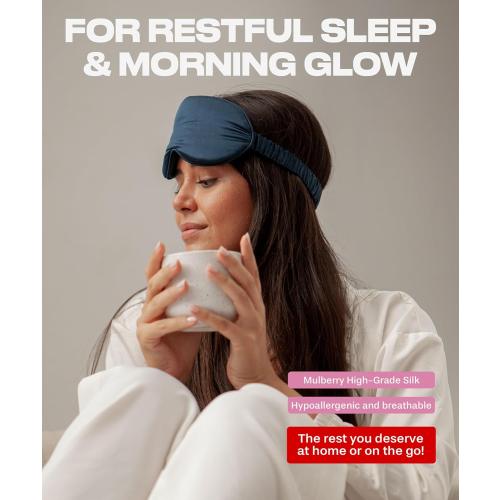 Color Black SUNDAYSILKS™ Exclusive Mulberry Silk Sleep Mask | Soft Eye Covers, Blackout Sleeping Mask for Women & Men | Silk Eye Mask for Sleep, Travel, and Relaxation | Antifaz para Dormir