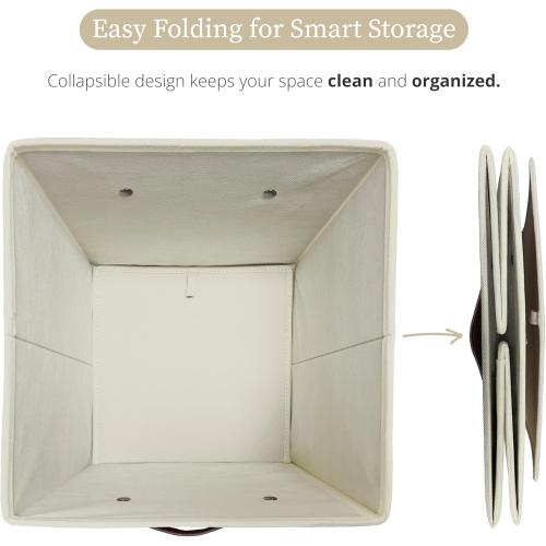 DECOMOMO Storage Bins, Cube Storage Bin with Labels, Fabric Storage Cubes for Shelves (10.5 x 11 / 6pcs, Beige)