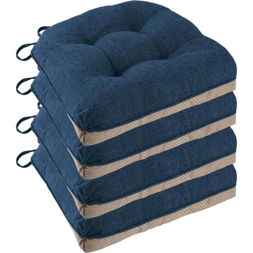 Non Slip Chair Cushions for Dining Chairs Set of 4 Kitchen Chair Cushions 18x18x3 Turfted Chair Pads Comfortable and Soft Seat Cushion with Ties, Navy