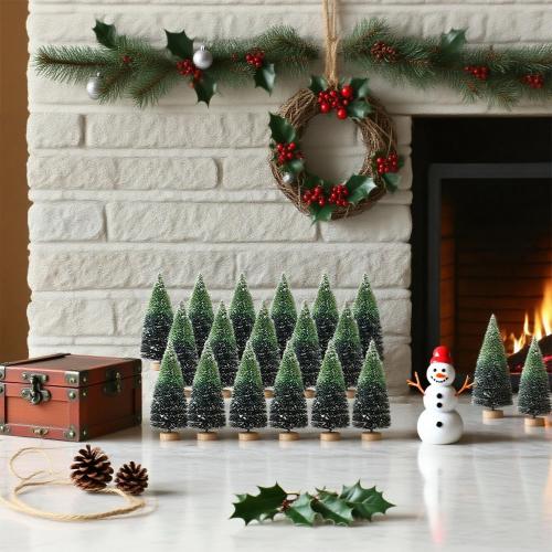 Desktop Miniature Pine Tree Tabletop Christmas Tree Small Pine Tree Decor Christmas Tree Toppers (Grass Green 26pcs)