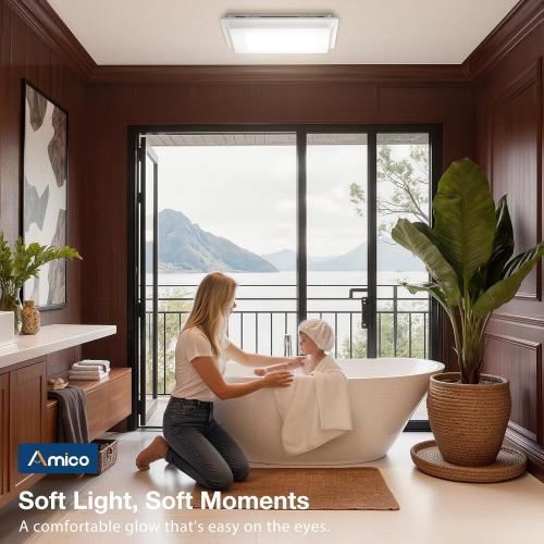 Amico Bathroom Exhaust Fan with Light, 110CFM, 1.0 Sones, 1000 LM, 5CCT, Ceiling Mount Shower Bathroom Fan, Adjustable Exhaust Vent with light, ETL & FCC Certified