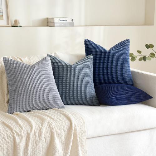 MIULEE Blue Decorative Pillow Covers 18x18 Inch Set of 4 Boho Western Farmhouse Home Decor Couch Throw Pillows Summer Coastal Corduroy Pillowcases Industrial for Sofa Living Room Bed