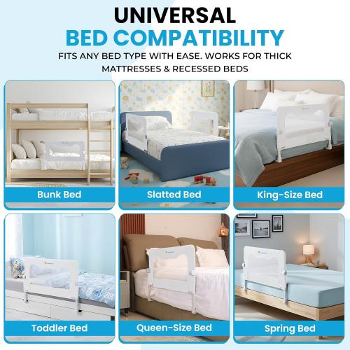 TotCraft FlexGuard Adjustable Length & Height Bed Rail for Toddlers – Fits Twin, Full, Queen & King Beds – 35.5″ or 59″ Two Fixed Lengths – 14 Height Levels –Bed Guard Rail for Toddlers (White)