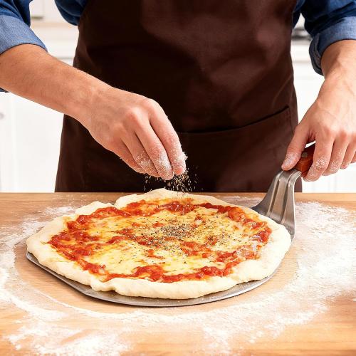 UTENEW Stainless Steel Pizza Spatula Peel Shovel Cake Lifter Wood Handle Plate Holder Baking Tool Baking Homemade Pizza 8Inch