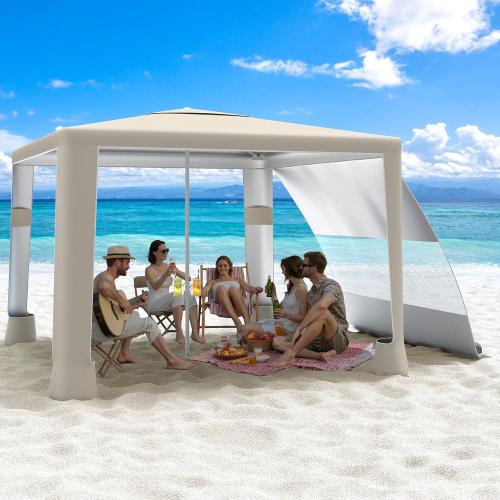 MoKo [US Version] Beach Cabana, 8'×8' Large Beach Canopy with Side Wall, UPF 50  Protection Easy Setup Beach Tent Sun Shelter, Adjustable Height Sturdy Frame Cabana Tent for Whole Family, Khaki