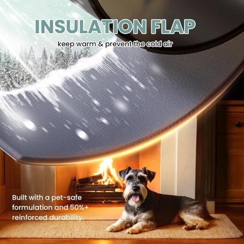 Durable Frame 3-Flap Insulated Wall Dog Door, Extreme Weather Medium Doggie Door for Wall, Never Rust Plastic Wall Pet Door, Telescoping Tunnel, 2 Magnetic Flaps, for Pet Up to 45lb