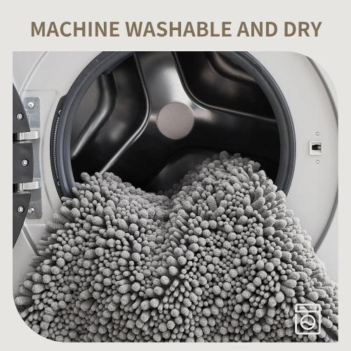 Bathroom Rugs Non Slip Washable, Extra Thick Soft Chenille Absorbent Bath Mat, High Density Barrier Non Slip Backing, Quick Dry Plush Shaggy Floor Carpet for Tub&Shower , Grey