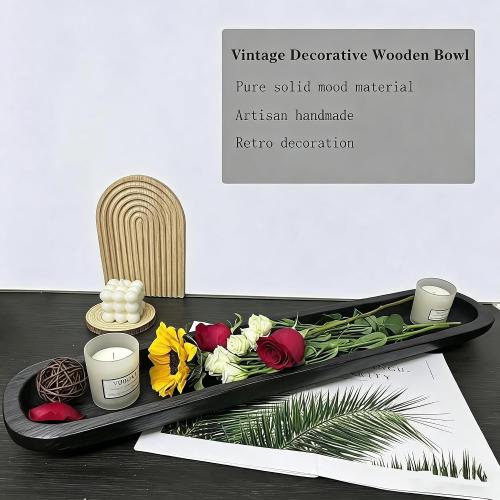 Wooden Dough Bowl Decor, Vintage Wooden Bowl Hand Carved Home Decor for Dining Table Center, Living Room, Kitchen Decor. (30inch black)