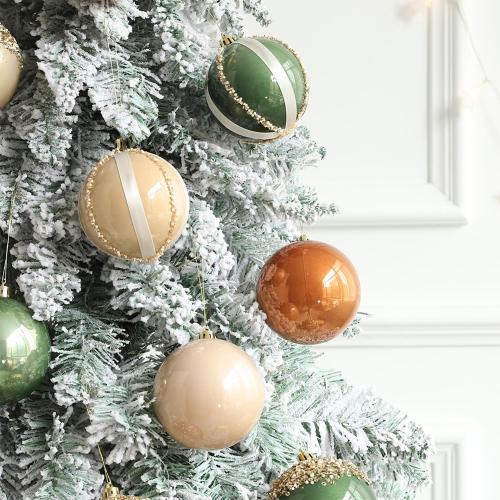 12 Pcs Christmas Ball Ornaments Set Brown Green Champagne Luxury Neutral Shatterproof Christmas Tree Decorations 3.15 Inch Glittering Decorative Hanging Ornament Bulk for Xmas Tree Holiday Party Decor